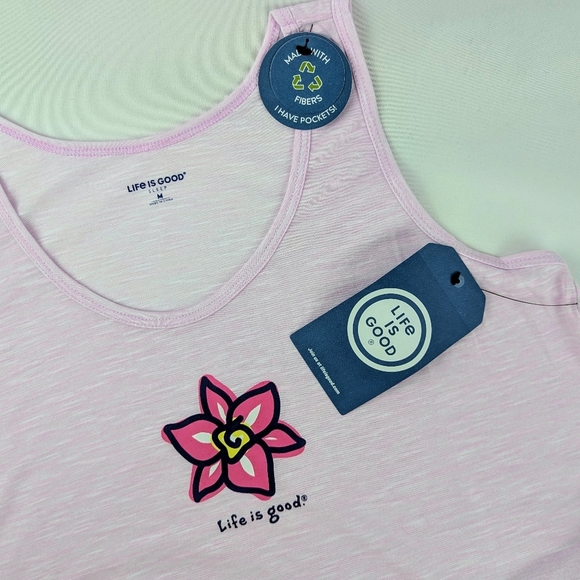 Life Is Good Sleep Shirt Nightgown Sleeveless  Pockets Flower Print Pink M NWT - Picture 12 of 12